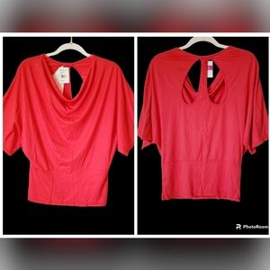NWT $55 Fresh Produce Womens XS Top Teardrop Cutout Back Draped Neckline Coral